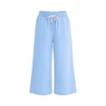 thumbnail image 6 of Hurxie Girls Wide Leg Palazzo Pant Loose Straight Cute Bow Waist Spring Summer Lightweight Dress Pant for Kids Blue,120, 6 of 7