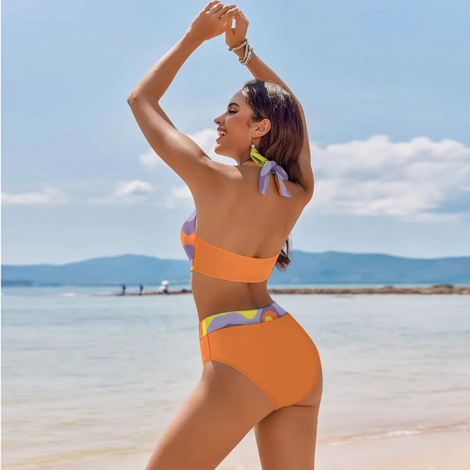 Womens Underwear Sporty Swimsuits for Women with Shorts Women s Fresh Printed Quick Drying Strap Bikini Split Swimsuit Adult Female Clothes Purple