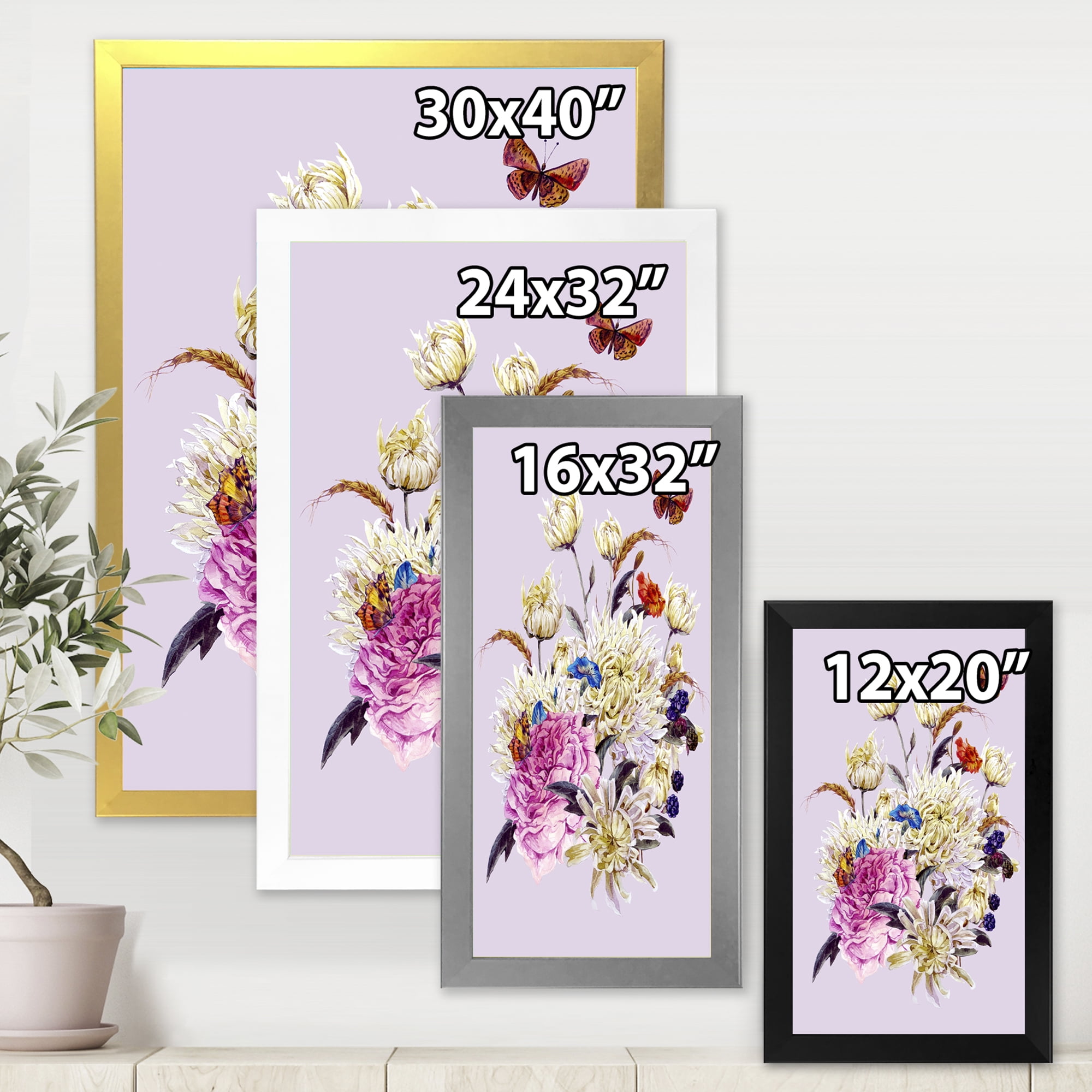 Designart 'Ancient Chrysanthemums With Bouquet I' Traditional Framed Art Print
