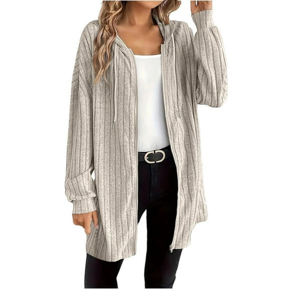 iHPH7 Zip Up Sweaters for Women Fall Clothes Zip Up Cardigan Women Soft Cardigans for Women Casual Outerwear Fall Cardigans for Women Loose Cardigan for Women Beige L
