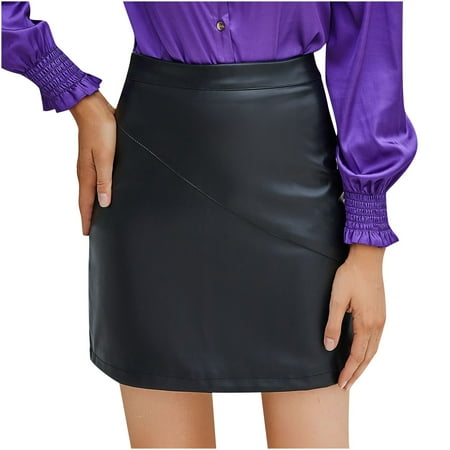 

Ziloco Women Fashion Sexy Leather Stretch Casual Half-length Hip Zipper Skirt tulle table skirt Black L