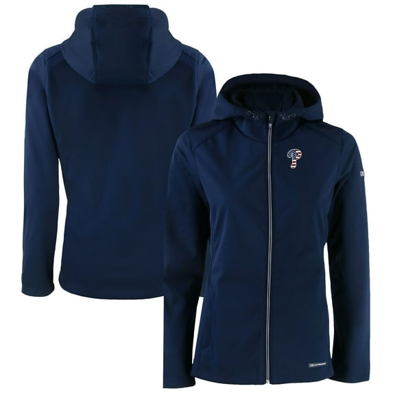 Women's Cutter & Buck Navy Philadelphia Phillies Evoke Eco Softshell Recycled Full-Zip Jacket