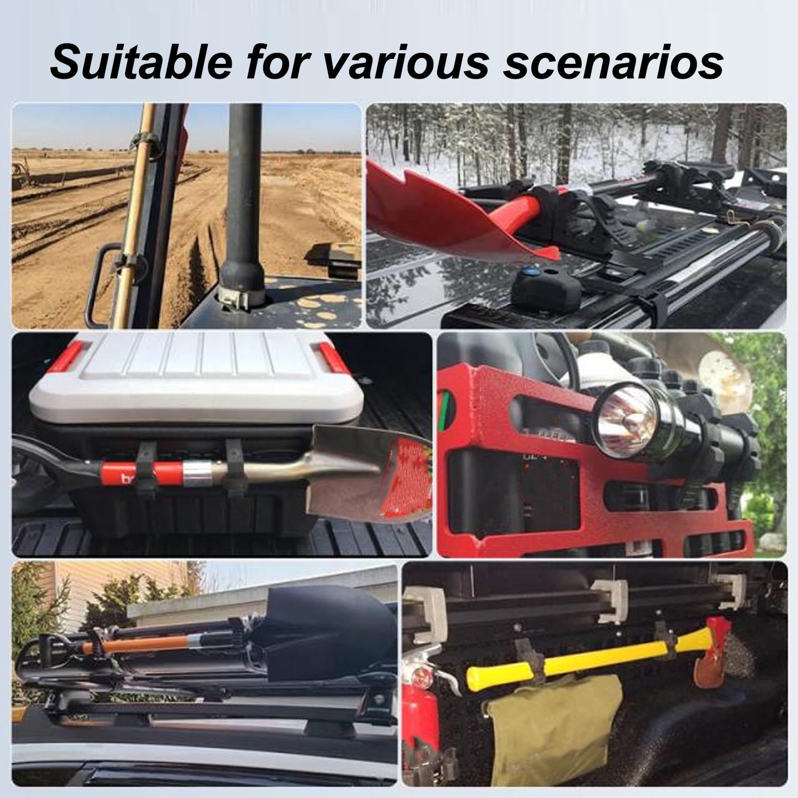 Yajisi 4‑Pack Heavy‑Duty Rubber Shovel & Tool Mounts, 30‑40 mm Clamp, 11 kg Capacity, Versatile Vehicle & UTV Rack Holder