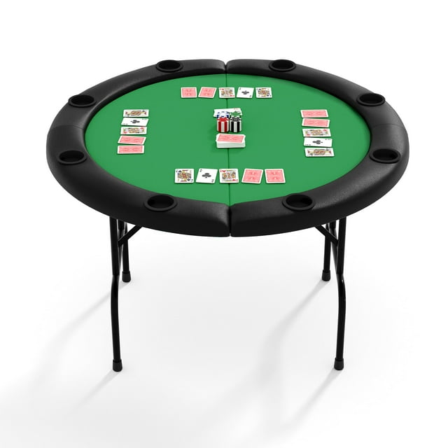 Yeshouse Mesa de póker plegable de 120 cm - Mesa de casino redonda para 8 personas con portavasos integrados, riel acolchado y superficie de juego lisa para noches de juego en casa y fiestas