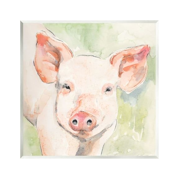 Stupell Industries Pig Portrait on Green Animals & Insects Painting Unframed Art Print Wall Art, 12 x 12