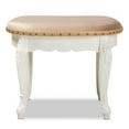 thumbnail image 4 of Bowery Hill Sand Velvet Upholstered White Wood Vanity Ottoman, 4 of 9