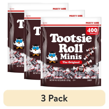 (3 pack) Tootsie Roll, Midgees Chocolate Candy, 43.1 oz (400 Pieces), Peanut Free, Gluten Free, Contains Milk and Soy.
