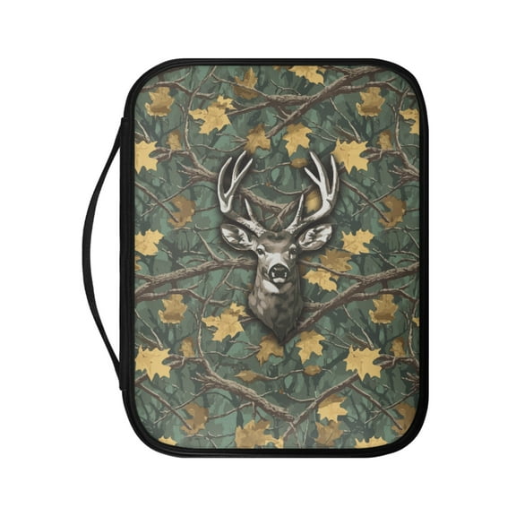 FKELYI Forest Maple Leaf Elk Print Bible Cover for Women PU Leather Bible Case with Zipper Pocket Portable Church Bible Bag Scripture Protector for Prayer Outdoor Study