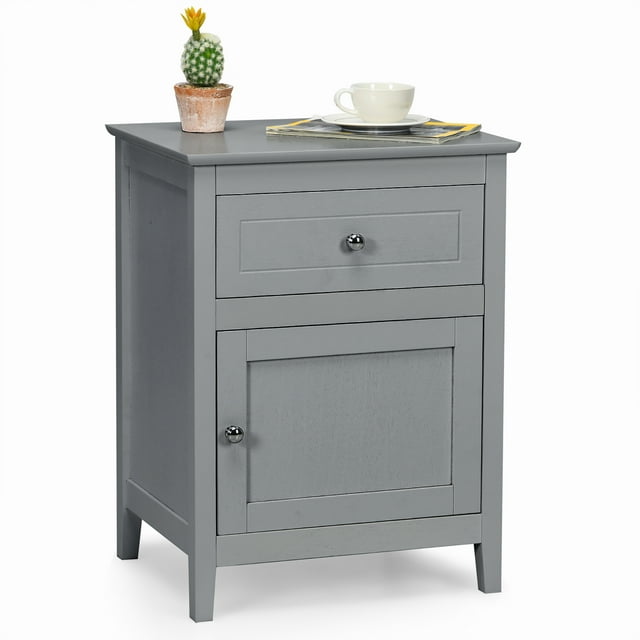 Costway Table de Chevet avec Tiroir Table d'Appoint Bout de Canapé Armoire de Rangement Gris