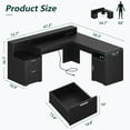 thumbnail image 6 of 63" Farmhouse L Shaped Desk with Drawers & Storage Shelf, Corner Computer Desk with Power Outlets for Home Office, Executive Desk with Monitor Stand, Printer Shelf, Black, 6 of 9