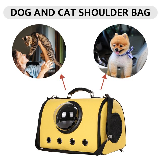 Bolsa para perros y gatos, bolsa transpirable para mascotas, bolsa espacial transparente de PU (amarillo) Likrtyny Libre de BPA
