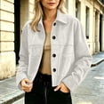 thumbnail image 2 of Women's Suede Cropped Jacket Lapel Collar Button Down Long Sleeve Casual Shacket with Pockets Vintage Fall Winter Street Outerwear White, 2 of 6
