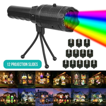 Festival Projector Lights, Battery Operated Projection Flashlight with 12 Rotatable Patterns, Kids Handheld Projector Festival Party Decoration