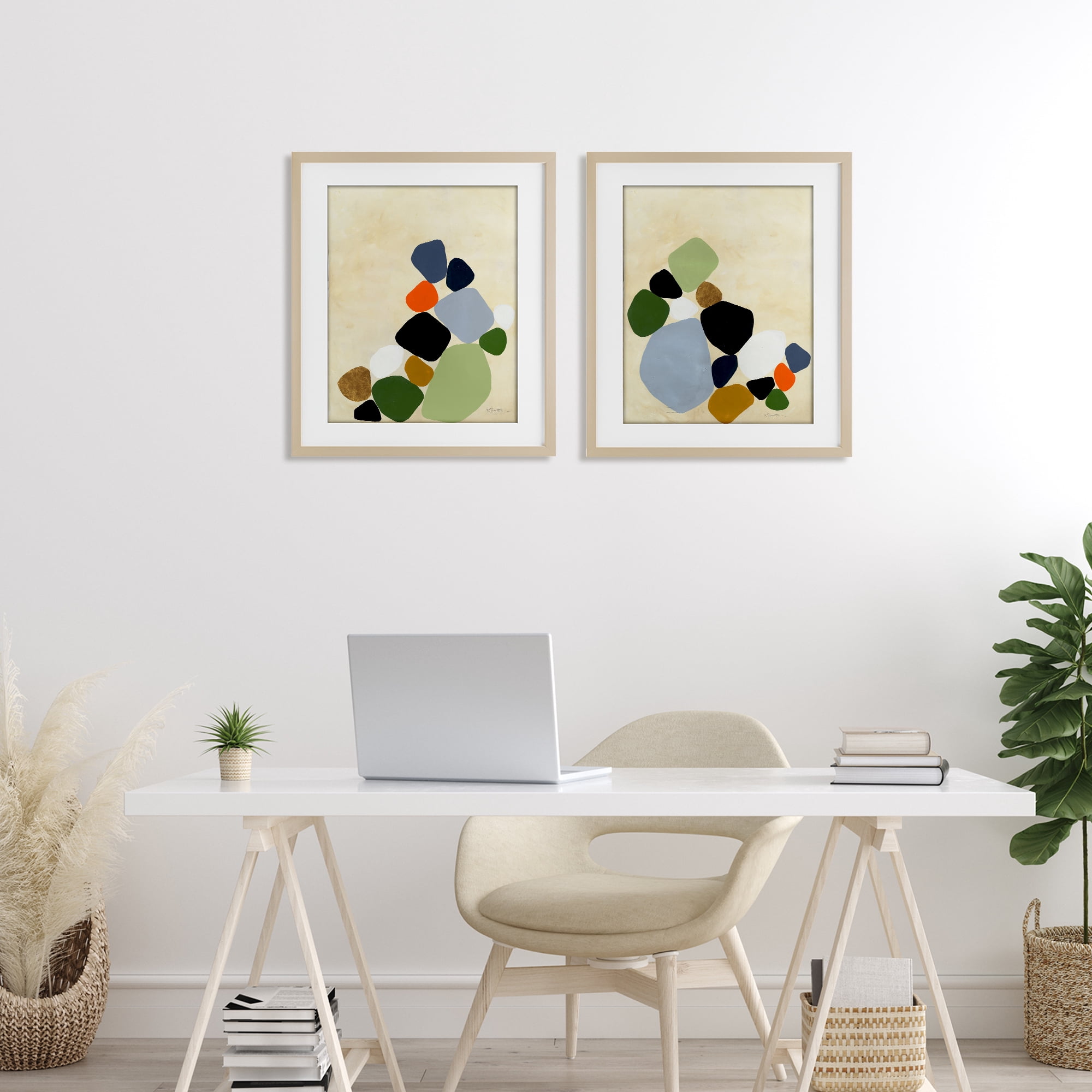 Stupell Industries Curved Clusters of Pebbles 2 Piece Birch Framed Print Under Glass Set, design by Ruth Fromstein