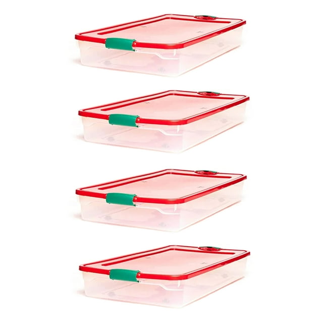 HOMZ 60 Quart Latching Holiday Underbed Storage Container, Clear (4 Pack)