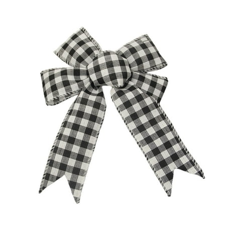 

GadgetVLot 4Pcs Christmas Decoration Bowknot Wire Edge Imitation Linen Ribbon Lattice Cloth Bowknot Pendant