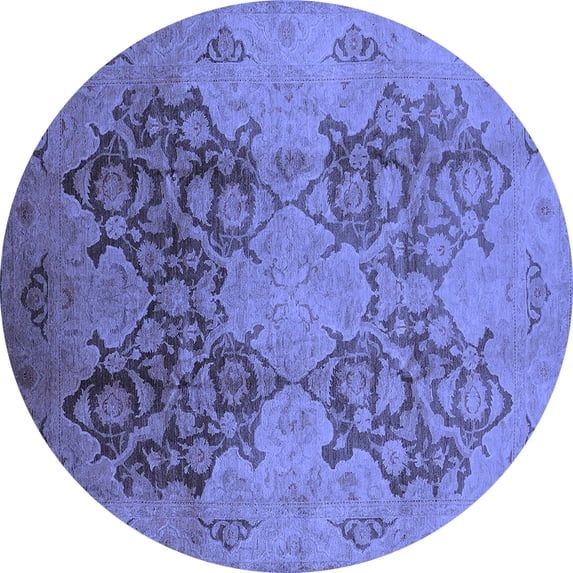 Ahgly Company Machine Washable Indoor Round Oriental Blue Industrial Area Rugs, 7' Round