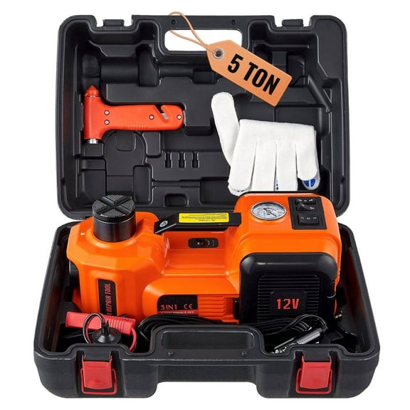 Electric Car Jack 5 Ton, Hydraulic Jack with Inflator & LED - Sedan, Truck, SUV - 11023 LBS Capacity - Portable Garage Repair Tool