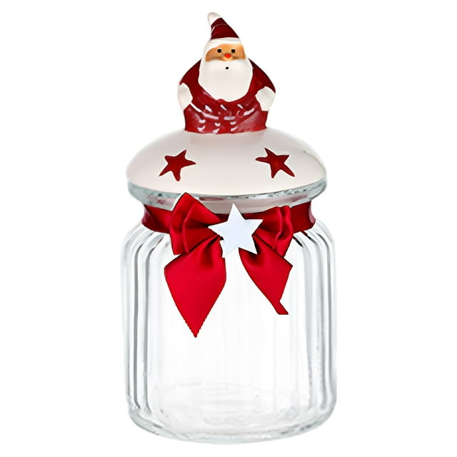 Christmas Decorations Glass Storage Jars With Santa Lid,Christmas Glass Storage Jars With Airtight Lid Xmas Storage Canister for Kitchen Countertop Decor Cookie Jars Candy Containers(Red)