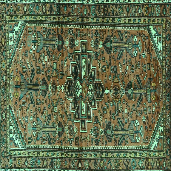 Ahgly Company Machine Washable Indoor Square Persian Turquoise Blue Traditional Area Rugs, 6' Square