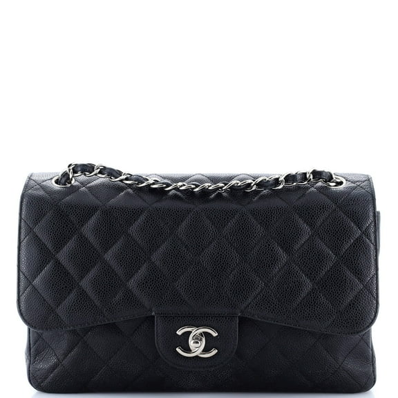 Pre-Owned Classic Double Flap Bag Quilted Caviar Jumbo By Rebag