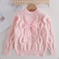 thumbnail image 3 of Afuyipoi Girls Cable Knit Turtleneck Sweater with Pearl Trim Bow Top for Kids Size 4-12Y Spring Fall Sweet Style Pink Size 5T, 3 of 9