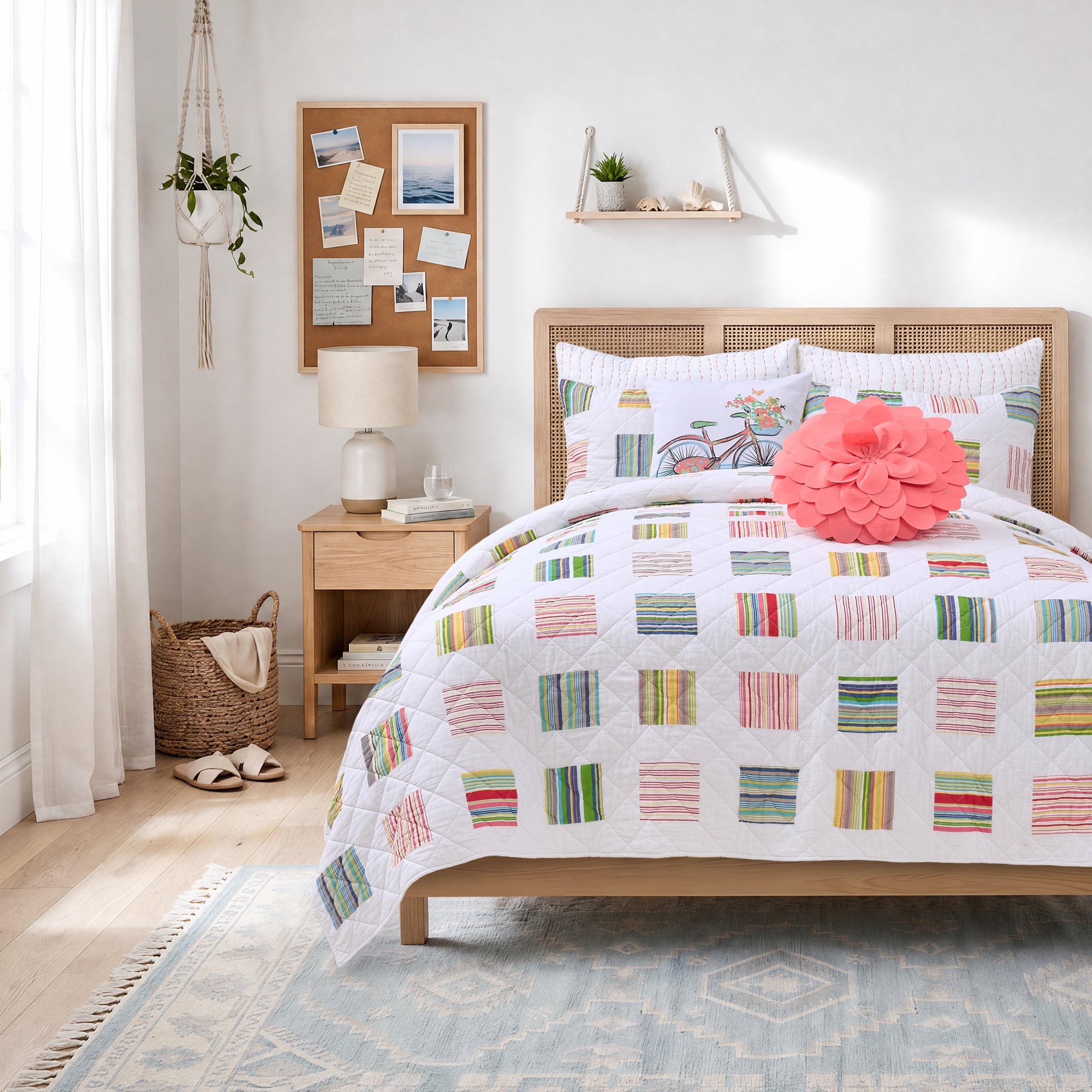 Greenland Home Sailor Modern Block Print Cotton Quilt Set, 3-Piece King, for Adults