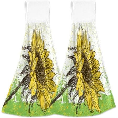 

Sunflower Kitchen Towels Set of 2 Vintage Spring Flower Hand Towels with Hanging Loop for Bathroom Ultra Soft Absorbent Microfiber Tie Towel Laundry Room Home Decorative
