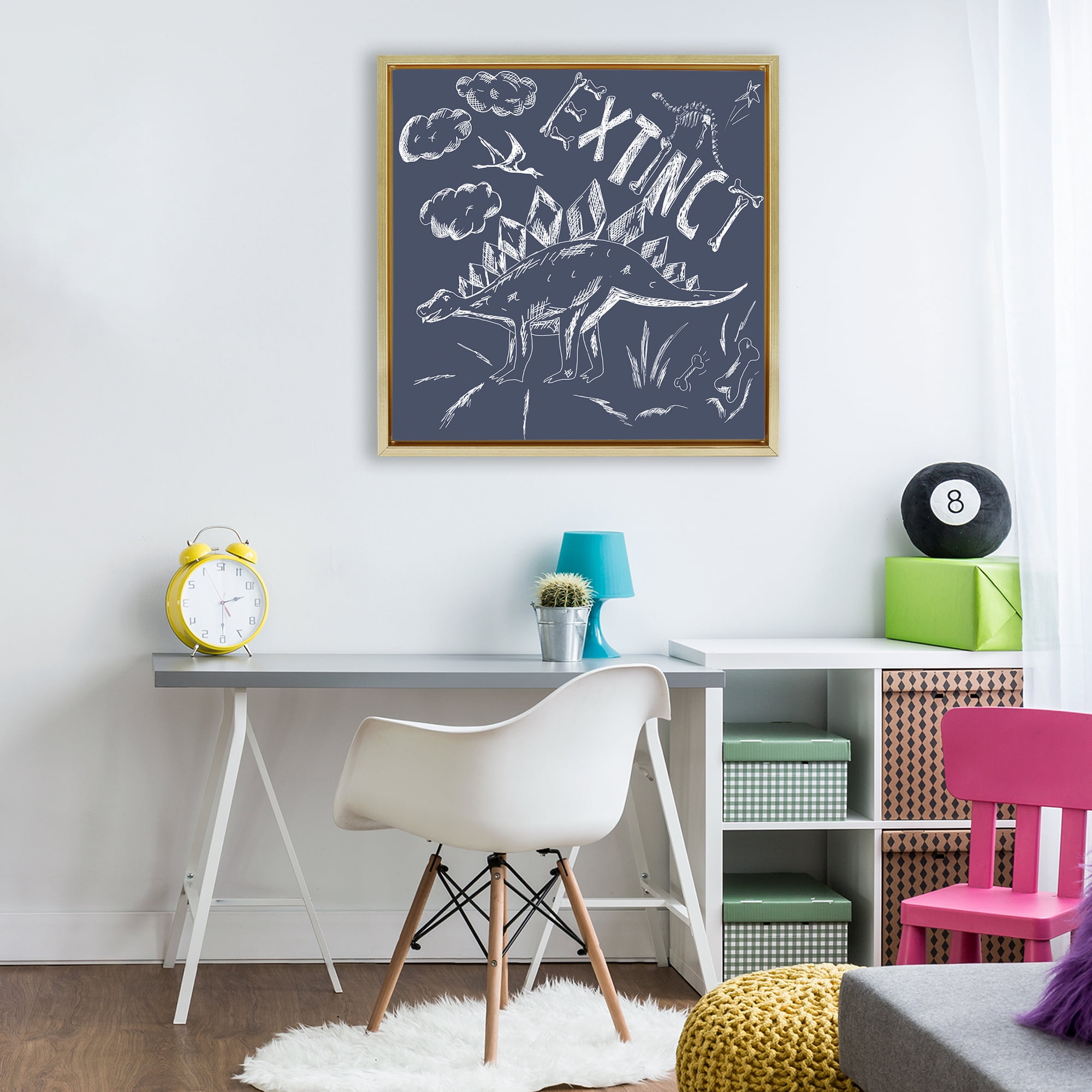 Sketchy Extinct Dinosaur Gold Framed Floater Canvas Wall Art, design by HUE and MI and Sangita