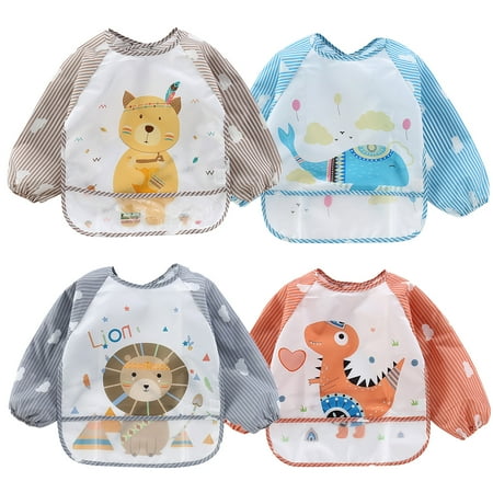 

Shldybc 4pcs Long Sleeve Baby Bibs Waterproof Sleeved Bib Soft Cartoon for Girls Boys Summer Savings Clearance