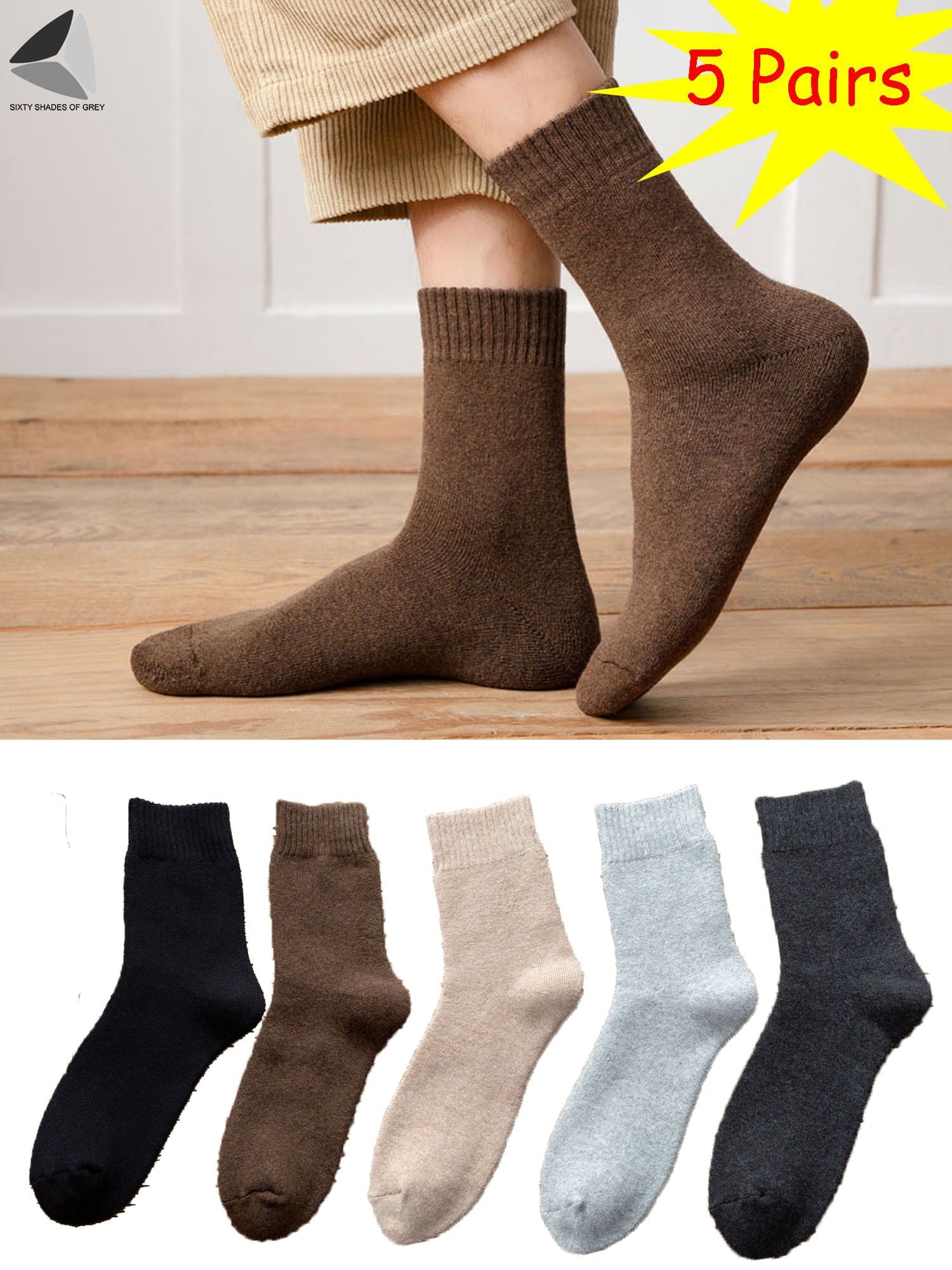 Sixtyshades 5 Pairs Mens Cotton Ankle Socks Casual Moisture Wicking