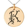 thumbnail image 4 of Stainless Steel Letter K Initial Floral Monogram Engraved Small Medallion Circle Charm Pendant Necklace, 4 of 4