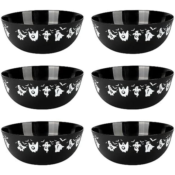 6 Pieces halloween bowls for candy large - Plastic Trick or Treat Bowls, Reusable Serving plastic bowl for Halloween Party Supplies (Black White Red)