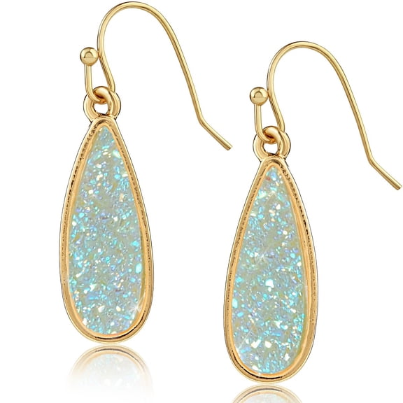 Humble Chic Teal Druzy Earrings for Women - Mint Green Teardrop Dangle Earrings