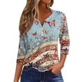 thumbnail image 3 of 4th Of July Shirts for Women Summer Patriotic 3/4 Length Sleeve Womens Tops 250 Anniversary Usa Flag Henley V Neck Independence Day Freedom American Flag Butterfly Graphic Outfits Sky Blue XL, 3 of 7