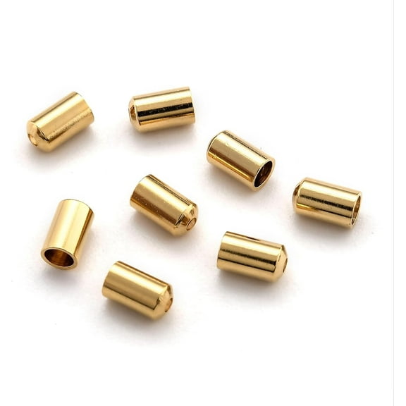 Brass Cord End End Caps Long-Lasting Plated Column Real 24K golden Plated 5x3mm Hole: 1mm Inner Diameter: 2.2mm