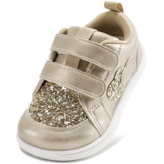 STQ KIDS Wide Toe Box Toddler Shoes Barefoot First Walk Sneaker Gold Size T8