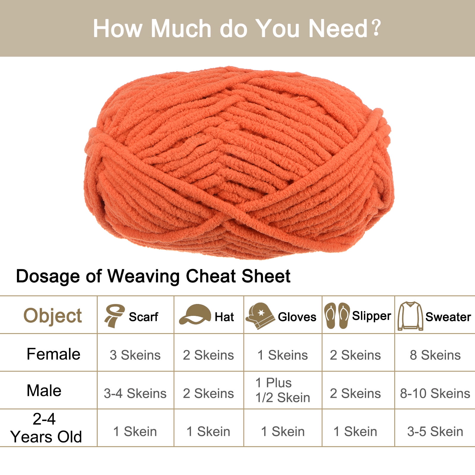 Uxcell 3Skeins Chenille Yarn Blanket Yarn 3x100g/10.5oz Polyester Soft Knitting Orange