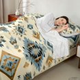 thumbnail image 4 of Castle Fairy Hippie Aztec Print Bed Sheets 4-Piece,Retro Tribal Geometric Full Size Sheets,Blue Gold Cream,1 Flat Sheet, 1 Fitted Sheet and 2 Pillowcases, 4 of 7