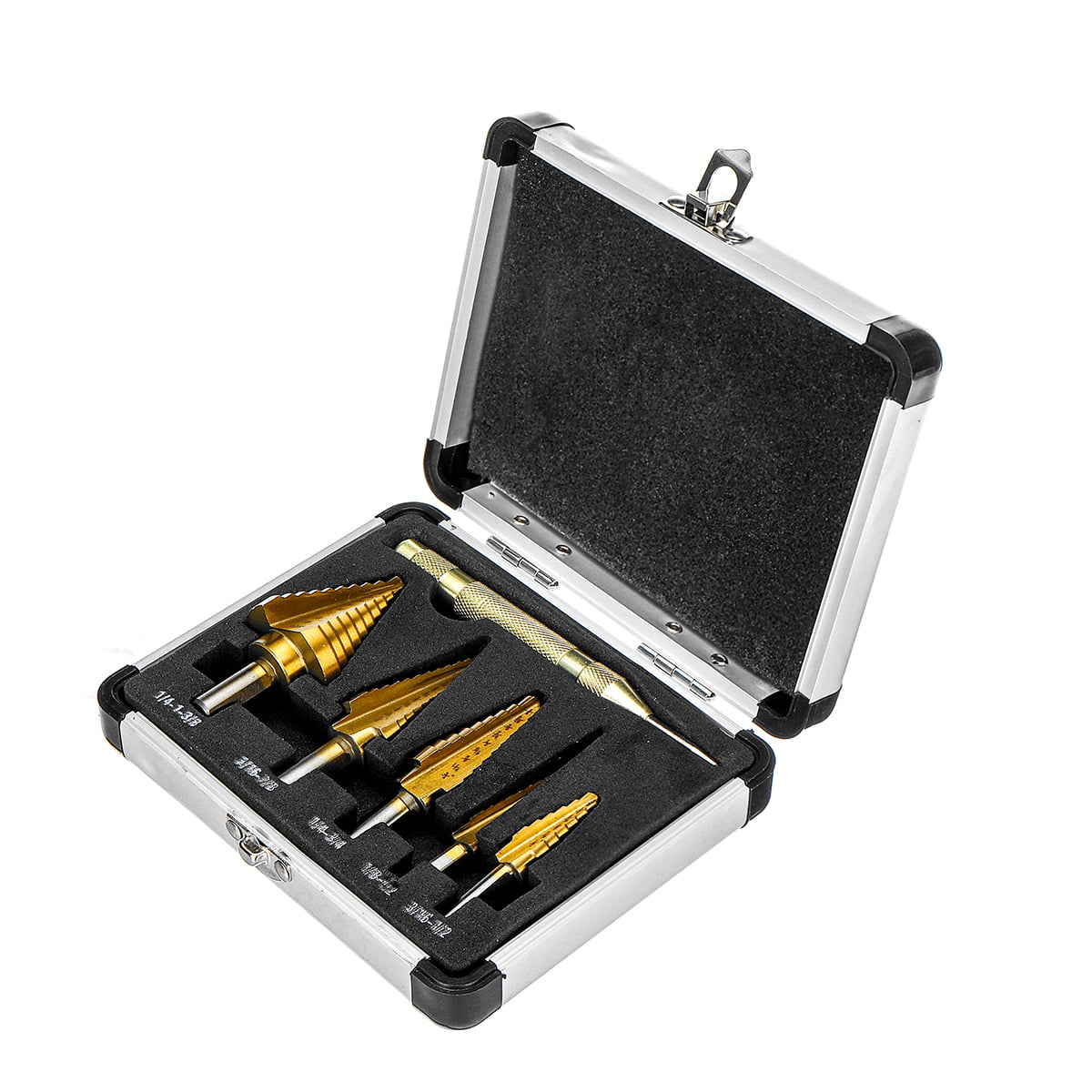LILICEN HYF 6Pcs Titanium Drill Bit Set Steel Step Drill Bits Cone Multiple Hole 50 Sizes with Case Kit 
