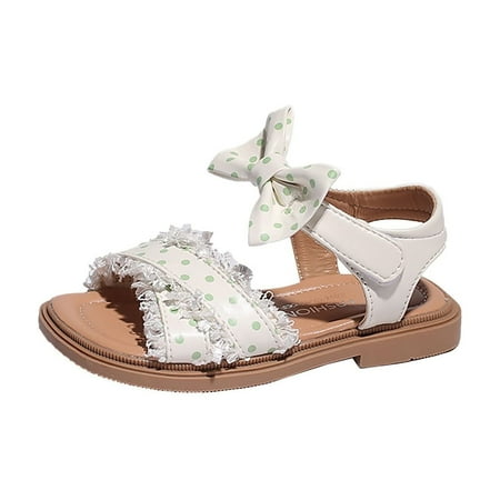 

Virmaxy Girls Sandals Girls Sandals Bowknot Polka Dot Soft Sole Princess Shoes Baby Shoes Girls Leather Soft Sole Single Shallow Mouth Princess Shoes Green
