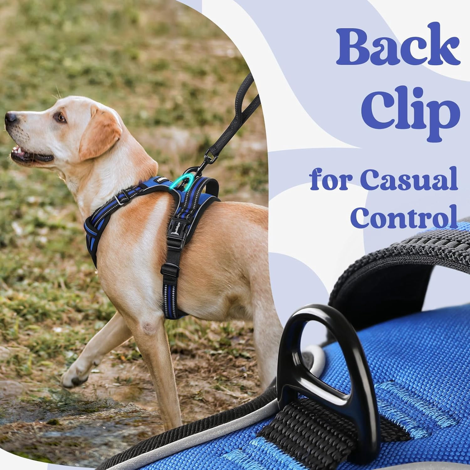 Dog Harness for Large, No Pull Pet Harness with 3 Buckles, Adjustable Soft Padded Vest with Control Handle, Walking Reflective Pet Vest for Large Dogs, Blue, L