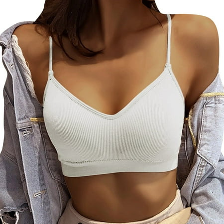 ZHAGHMIN Women Ribbed Halter Tank Tops Women Padded Bralettes Sports Bras for Pack V Neck Bando Bra for Women Girls Top Vest 1X Backless Tops for Wo WhiteM