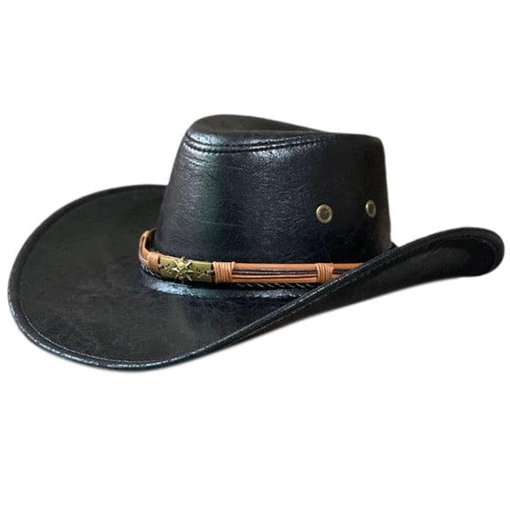 Handmade Cowboy Hat Wide Brim Hat with Ethnic Belt for Women Men Dress-up Party Unisex Cowgirl Hat for Camping
