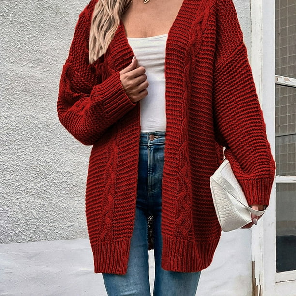 Women Cardigan Solid Color Loose Sweater Long Sleeve Winter Sleeve Winter  Warm Clothing Warm Clothing Comfortable Dressing Clothes Top Coat Outerwear