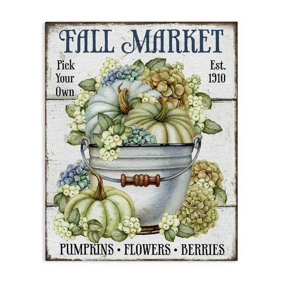 Stupell Industries Vintage Pumpkins & Hydgrangea Holiday Painting Gallery Wrapped Canvas Art Prints Wall Art, 16 x 20