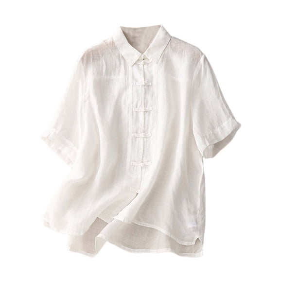 Men's Breathable Vintage Short Sleeve Shirt - Chinese Style Casual Top - Lightweight Fabric - Stand Collar - Frog-Button Closures
