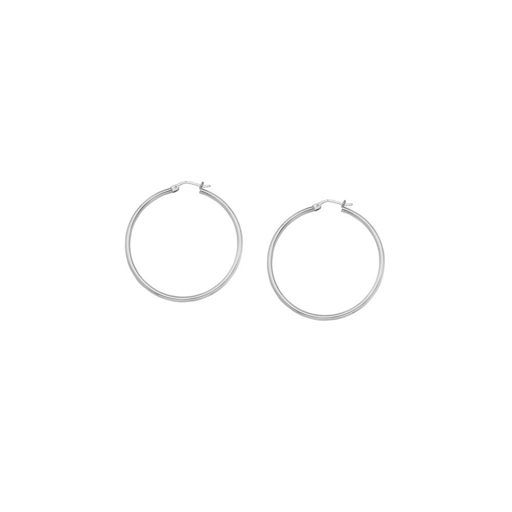925 Sterling Silver Rhodium Plated 2x20 Plain Round Hoop Earrings With Rhodium Jewelry Gifts for Women