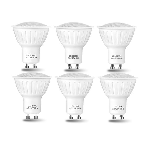 WELLHOME Dimmable LED GU10 Base Light Bulb, 7W (60W Equivalent), 510LM, 2700K Warm 120V, 120°Beam Angle, of 6 - Walmart.com