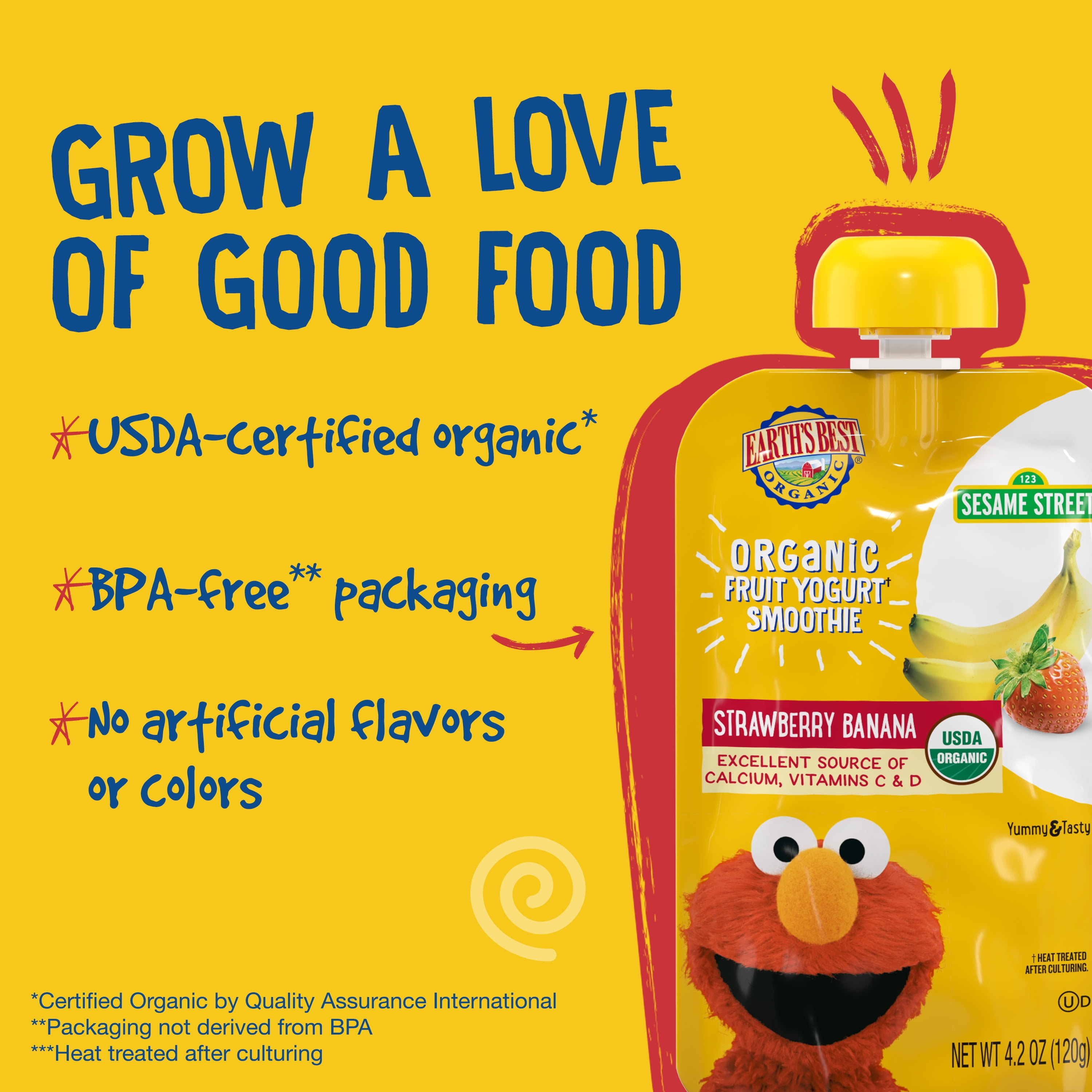 (6 pack) Earth's Best Organic Fruit Yogurt Smoothie Toddler Food, Strawberry Banana, 4.2 oz Pouch